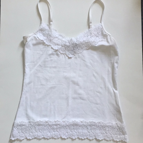 White House Black Market Tops - White House Black Market White Lace Trim Cami - M
